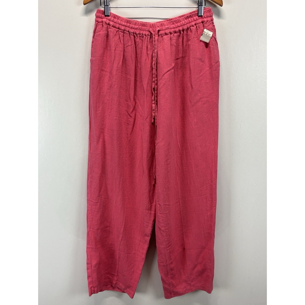 NEW! Kiko Woman Linen Pants Sz 1X Plus Pink Pull On Drawstring Beach Comfort